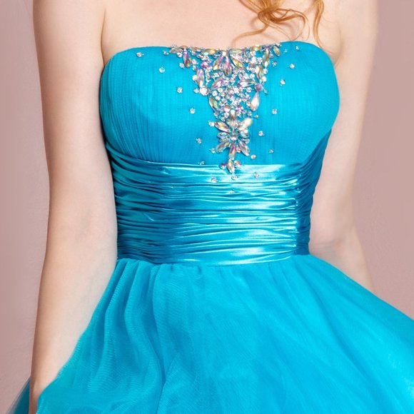 NEW SHORT SLEEVELESS TULLE BABY DOLL DRESS EMBROIDERED WITH RHINESTONES GS1051 - Picture 4 of 11